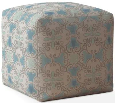 Homezia 17" Blue And Grey Flax Ikat Pouf Ottoman