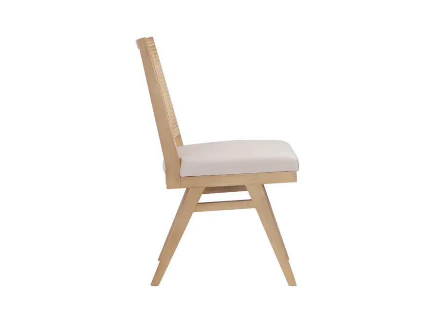 Isha Cane Side Dining Chair Set of 2, Cushioned Seat, White and Brown - Benzara