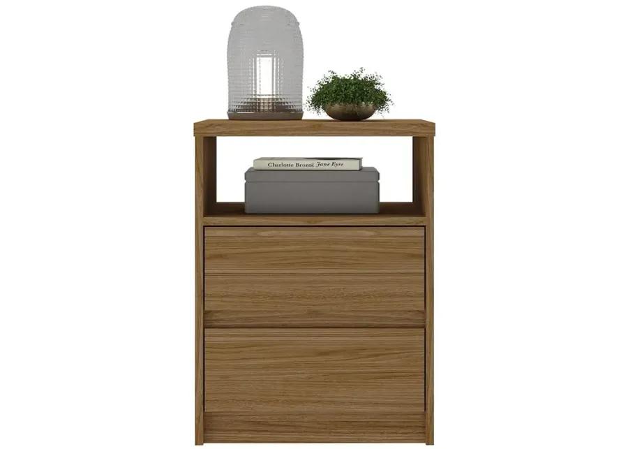 Falkk Furniture Contemporary Walnut 2-Drawer Nightstand with a Built-in Niche