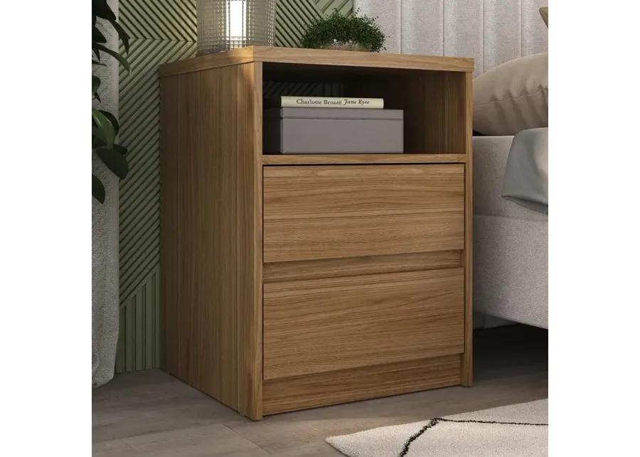 Falkk Furniture Contemporary Walnut 2-Drawer Nightstand with a Built-in Niche