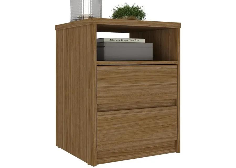 Falkk Furniture Contemporary Walnut 2-Drawer Nightstand with a Built-in Niche