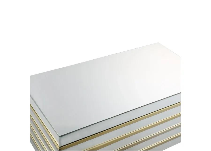 Modern Style Rectangular Metal and Mirror Coffee Table, Silver and Gold-Benzara
