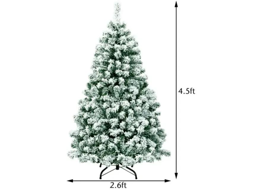 4.5 Feet Pre-Lit Premium Snow Flocked Hinged Artificial Christmas Tree