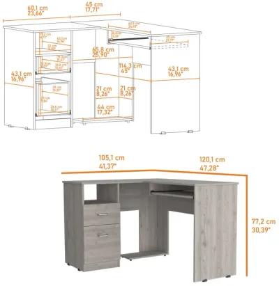 Glendale 2-Drawer 1-Shelf L-Shaped Computer Desk Light