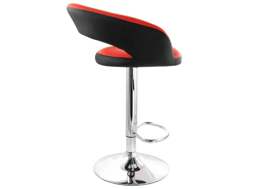 Elama Adjustable Faux Leather Open Back Bar Stool in Red and Black