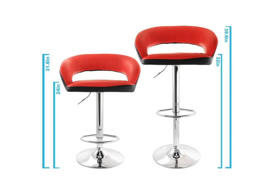 Elama Adjustable Faux Leather Open Back Bar Stool in Red and Black