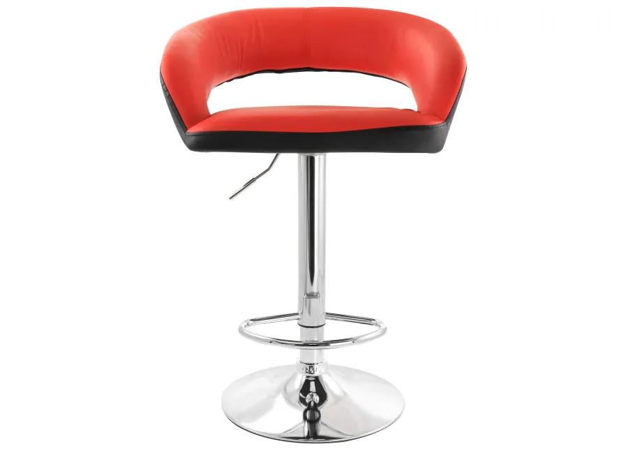 Elama Adjustable Faux Leather Open Back Bar Stool in Red and Black