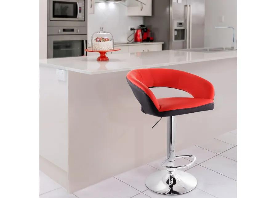 Elama Adjustable Faux Leather Open Back Bar Stool in Red and Black