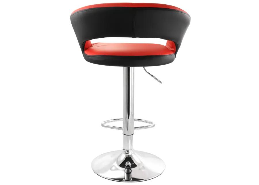 Elama Adjustable Faux Leather Open Back Bar Stool in Red and Black