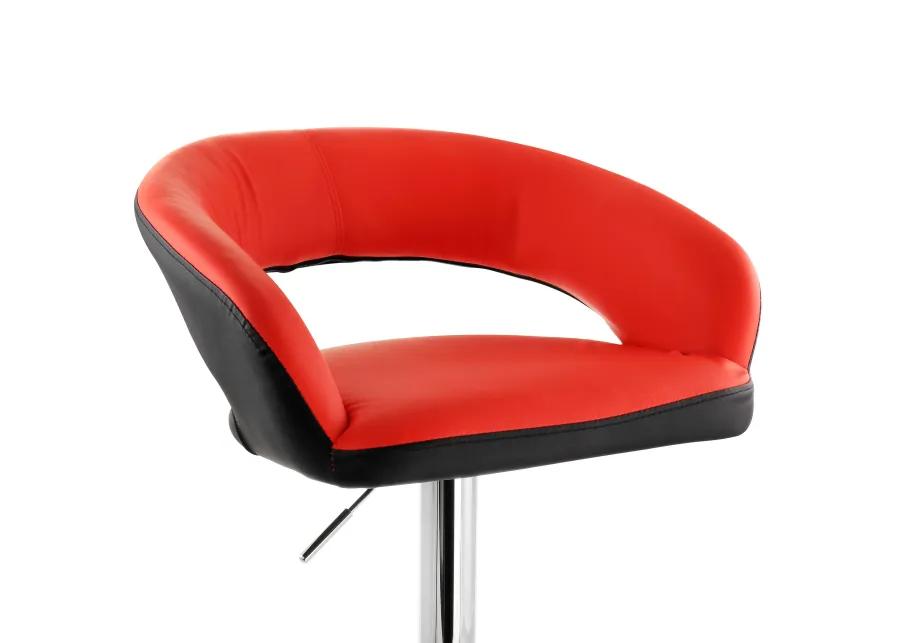 Elama Adjustable Faux Leather Open Back Bar Stool in Red and Black