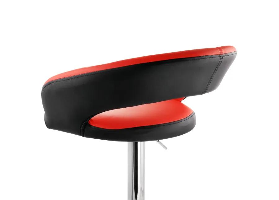 Elama Adjustable Faux Leather Open Back Bar Stool in Red and Black