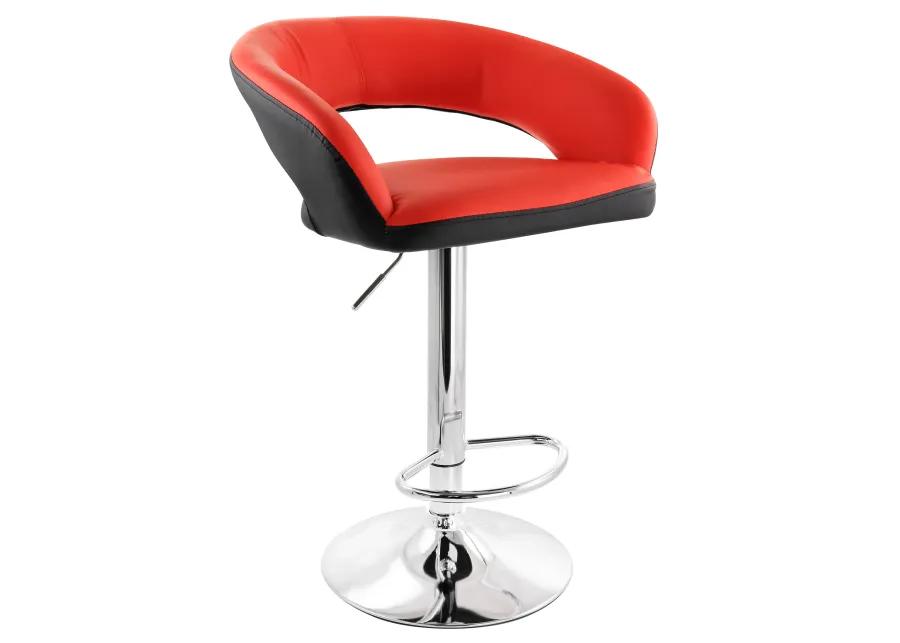 Elama Adjustable Faux Leather Open Back Bar Stool in Red and Black