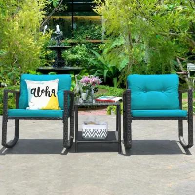 Hivvago 3 Pieces Cushioned Patio Rattan Set with Rocking Chair and Table