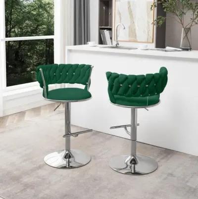 Emerald green adjustable barstool with silver color base (SET OF 2)