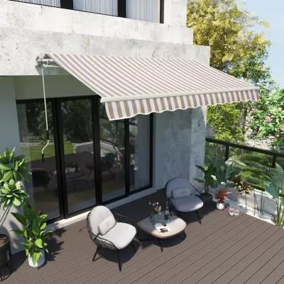 Beige Patio Shield: 12'x8' Retractable Awning with Manual Crank