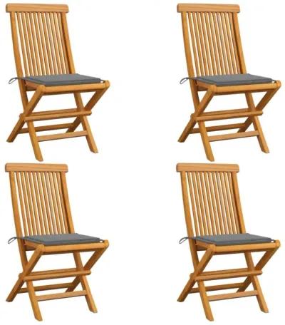 vidaXL Garden Chairs with Gray Cushions 4 pcs Solid Teak Wood