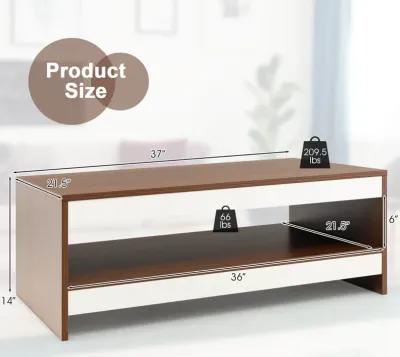 37 Inch 2-Tier Rectangle Wooden Coffee Table with Storage Shelf-Wulnat