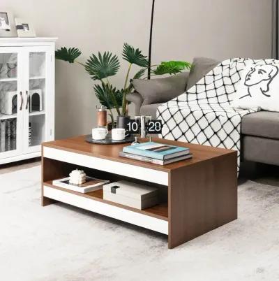 37 Inch 2-Tier Rectangle Wooden Coffee Table with Storage Shelf-Wulnat