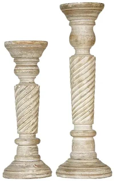 BBH Homes Traditional Antique White Eco-friendly Handmade Mango Wood Set Of Two 12" & 15" Pillar Candle Holder