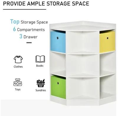 White Kids' Wardrobe: Corner Storage with 9-Cubby Display Shelf