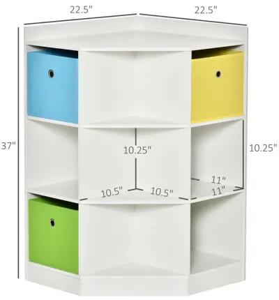 White Kids' Wardrobe: Corner Storage with 9-Cubby Display Shelf