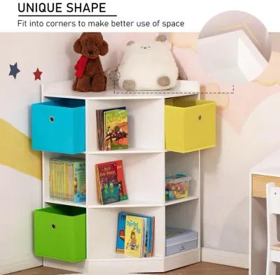 White Kids' Wardrobe: Corner Storage with 9-Cubby Display Shelf