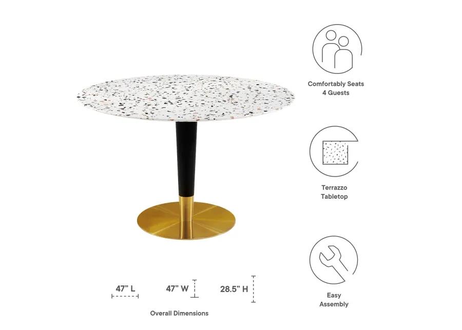 Modway - Zinque 47" Round Terrazzo Dining Table Gold White