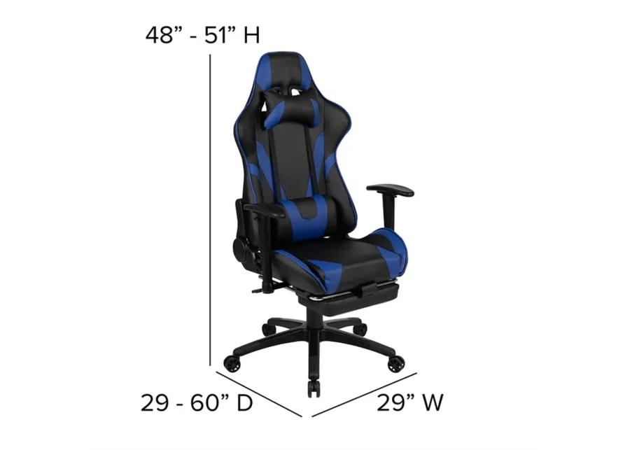 Flash Furniture Optis Gaming Desk and Blue Footrest Reclining Gaming Chair Set - Cup Holder/Headphone Hook/Removable Mouse Pad Top/Wire Management