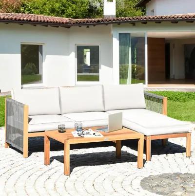 4 Pieces Acacia Wood Sofa Set with Cushions for Outdoor Patio-Grey