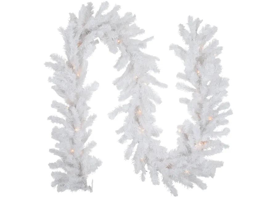 9' x 8" Pre-Lit Snow White Artificial Christmas Garland  Clear Lights