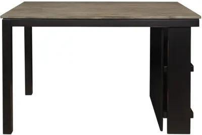 Tim 60 Inch Counter Height Table, 2 Built in Shelves, Gray, Black Wood - Benzara