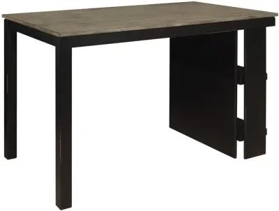 Tim 60 Inch Counter Height Table, 2 Built in Shelves, Gray, Black Wood - Benzara