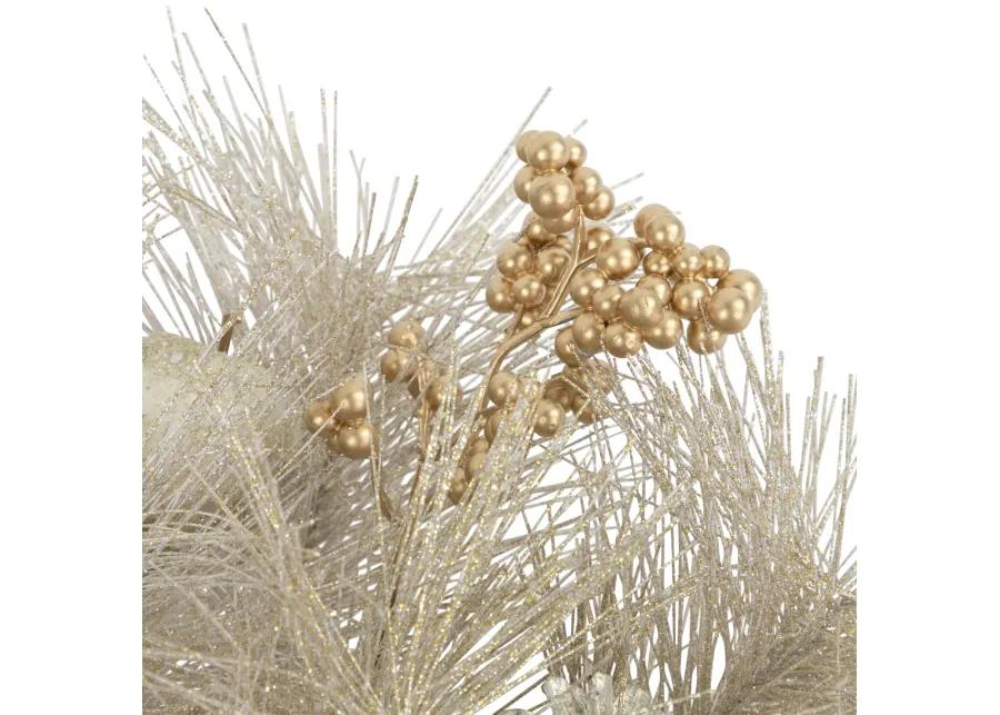 Champagne Gold Apple and Pine Needle Artificial Christmas Wreath  24-Inch  Unlit