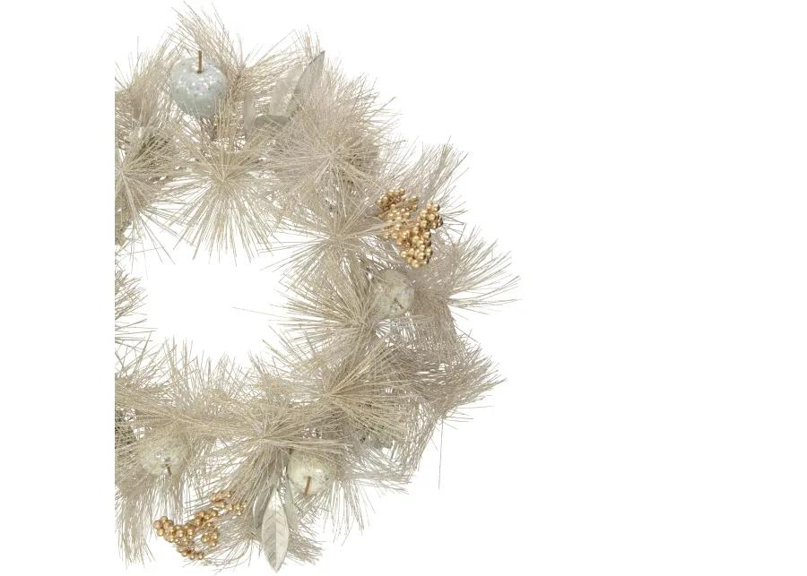 Champagne Gold Apple and Pine Needle Artificial Christmas Wreath  24-Inch  Unlit