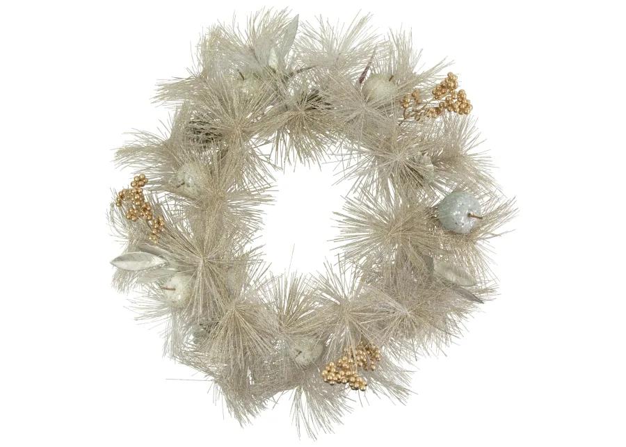 Champagne Gold Apple and Pine Needle Artificial Christmas Wreath  24-Inch  Unlit