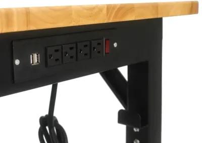 Metal Adjustable Worktable With Socket And Wooden Top