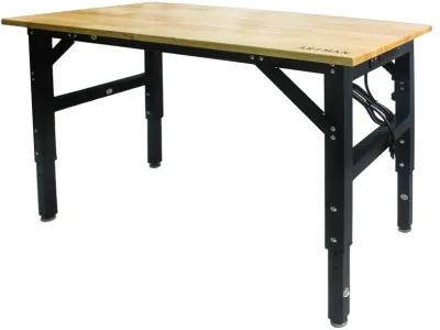 Metal Adjustable Worktable With Socket And Wooden Top