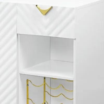 Bet 54 Inch Modern Sideboard Buffet Table, 2 Doors, Wine Rack, White, Gold - Benzara