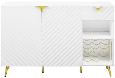 Bet 54 Inch Modern Sideboard Buffet Table, 2 Doors, Wine Rack, White, Gold - Benzara