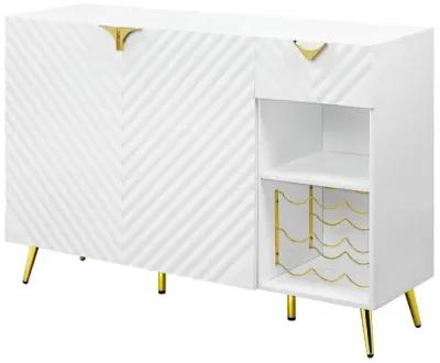 Bet 54 Inch Modern Sideboard Buffet Table, 2 Doors, Wine Rack, White, Gold - Benzara