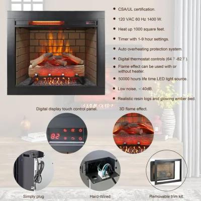 MONDAWE 28 Inch Infrared Electric Fireplace Insert, Touch Panel Home Decor Heater, Smokeless Firebox With Trim Kit