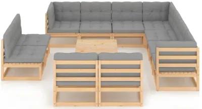 vidaXL 12 Piece Garden Lounge Set with Cushions Solid Pinewood