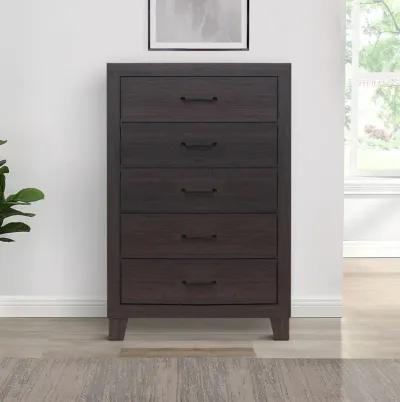 Chest with 5 Drawers and Grain Details, Dark Brown-Benzara