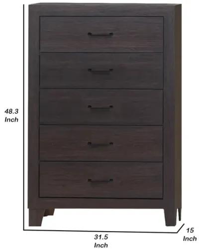 Chest with 5 Drawers and Grain Details, Dark Brown-Benzara