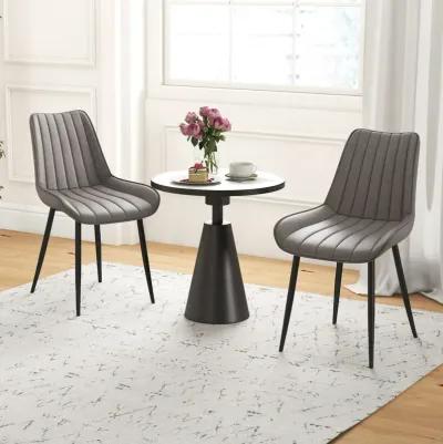 Faux-Leather Texture Dining Chair Set of 2 with Metal Legs and Padded Seat