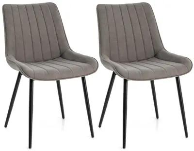 Faux-Leather Texture Dining Chair Set of 2 with Metal Legs and Padded Seat