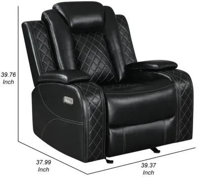 Nova 39 Inch Powered Recliner, Vegan Leather Upholstery, Bold Jet Black - Benzara