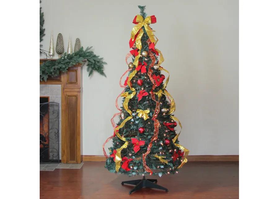 6' Pre-Lit Gold and Red Pre-Decorated Pop-Up Artificial Christmas Tree  Clear Lights