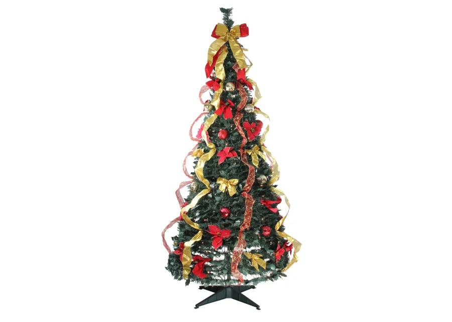 6' Pre-Lit Gold and Red Pre-Decorated Pop-Up Artificial Christmas Tree  Clear Lights