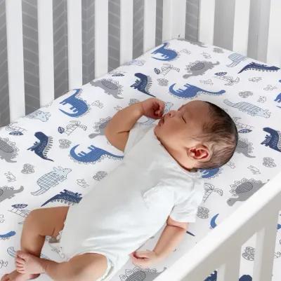 Lambs & Ivy Baby Dino Blue/White Dinosaur Nursery 6-Piece Crib Bedding Set